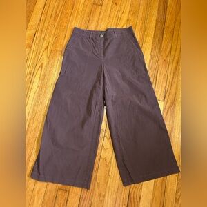 Lafayette 148 New York Wide Leg Cropped Burgundy Brown Pants Sz 2